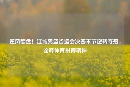 逆风翻盘!江城男篮省运会决赛末节逆转夺冠,诠释体育拼搏精神
