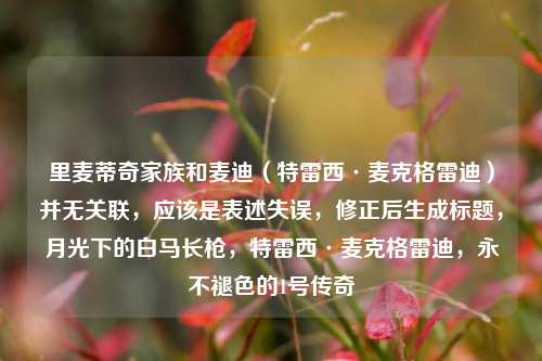 里麦蒂奇家族和麦迪（特雷西·麦克格雷迪）并无关联，应该是表述失误，修正后生成标题，月光下的白马长枪，特雷西·麦克格雷迪，永不褪色的1号传奇