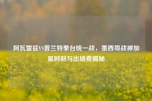 阿瓦雷兹VS普兰特拳台统一战，墨西哥战神加冕时刻与出场费揭秘